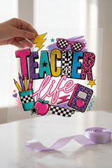 Teacher Life Handmade individual product photo included in the Teacher & School Volume 2 five-pack DTF transfer bundle