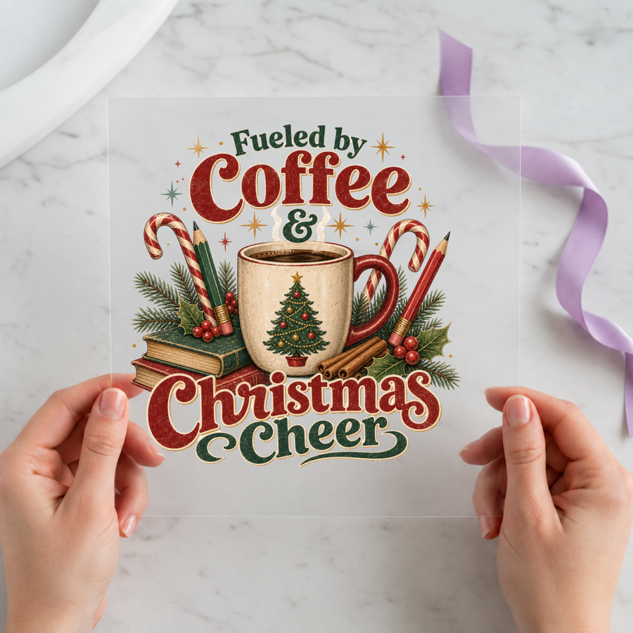 Fueled by Coffee Christmas Cheer Christmas DTF transfer design