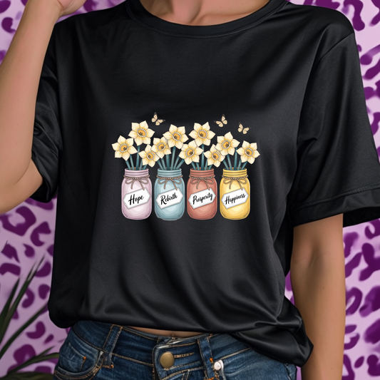 Daffodil Birth Flower Jar Shirt | March Hope Rebirth Prosperity Happiness | Butterfly Floral Tee