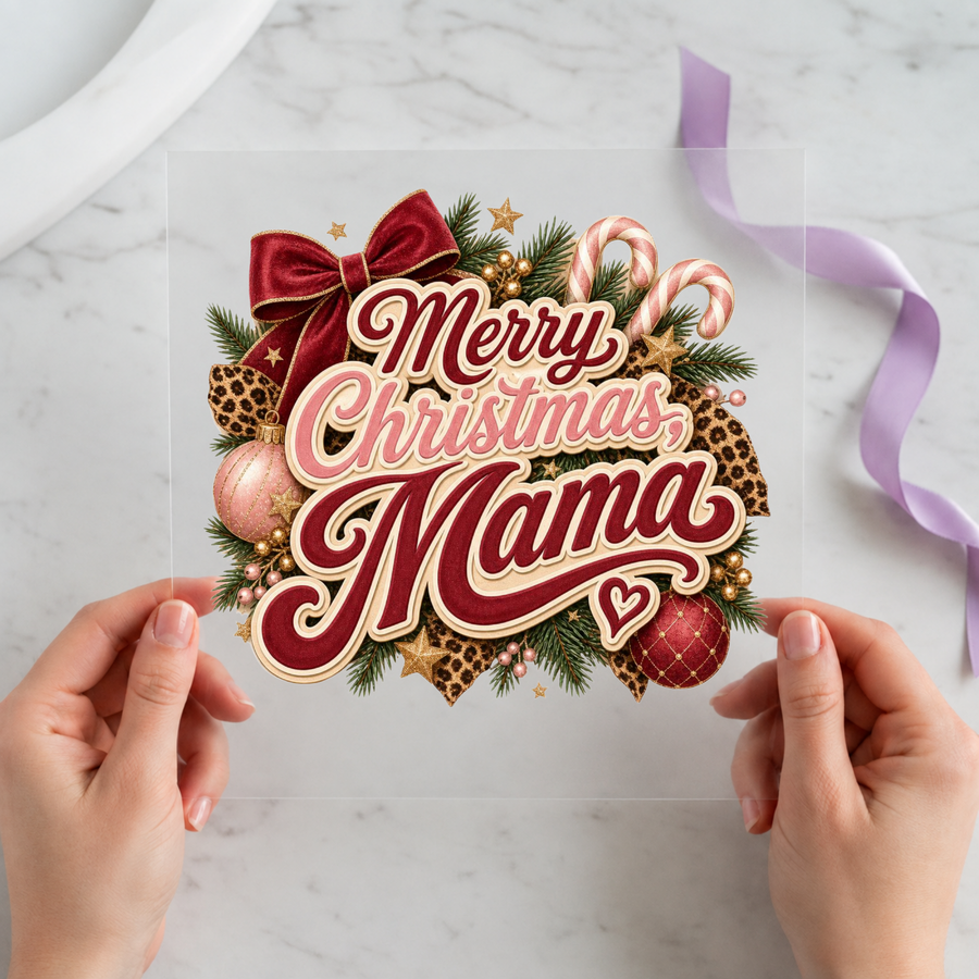 Merry Christmas Mama Leopard Bow Christmas DTF transfer design