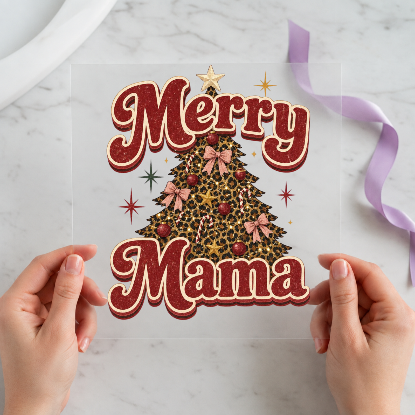 Merry Mama Leopard Tree Christmas DTF transfer design