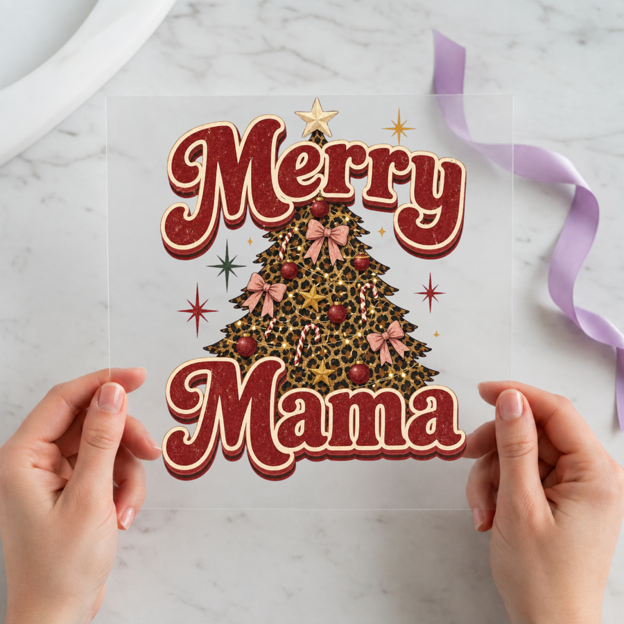 Merry Mama Leopard Tree Christmas DTF transfer design
