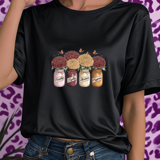 Chrysanthemum Birth Flower Jar Shirt | November Joy Loyalty Honesty Love | Butterfly Floral Tee