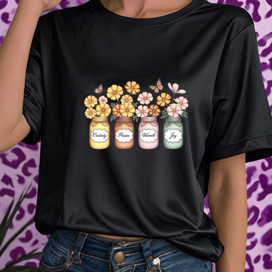 Marigold Cosmos Birth Flower Jar Shirt | October Creativity Passion Harmony Peace | Butterfly Floral Tee