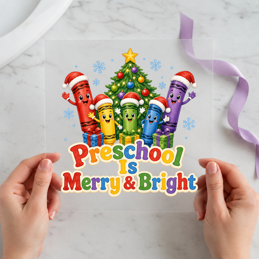 Preschool Is Merry and Bright Christmas DTF transfer design