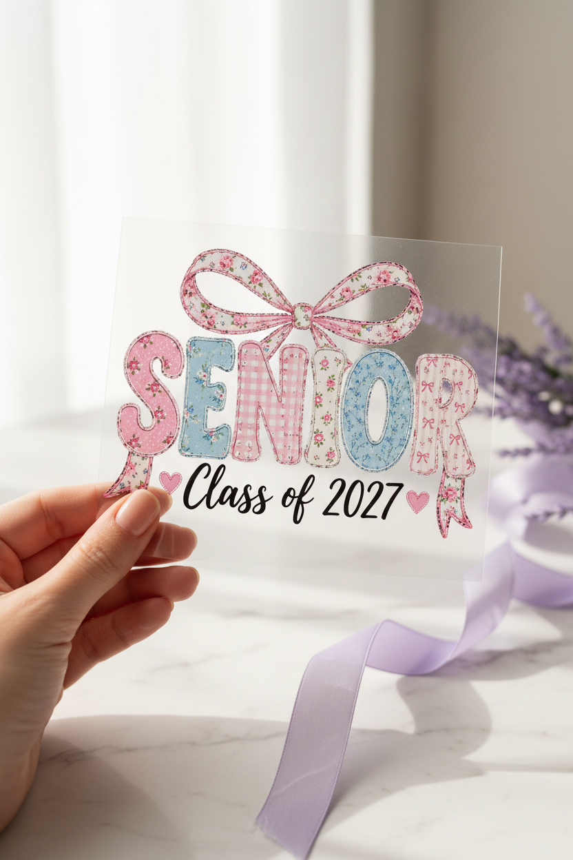Senior Class of 2027 Floral Bow individual product photo included in the Class of 2027 Senior Volume 2 five-pack DTF transfer bundle
