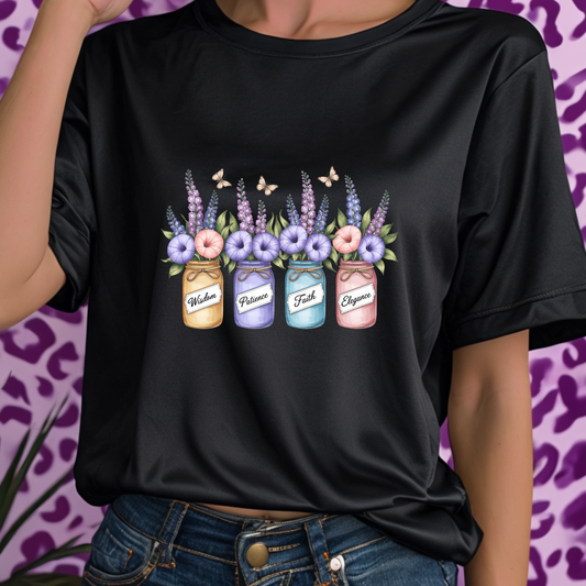 September Aster & Morning Glory Birth Flower Jar Shirt | Wisdom Loyalty Affection New Beginnings | Butterfly Floral Tee