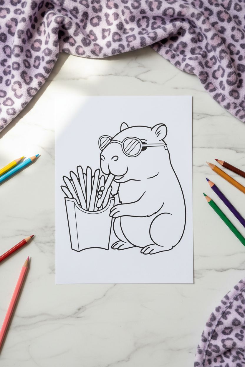 Free capybara coloring page printable for kids and animal lovers