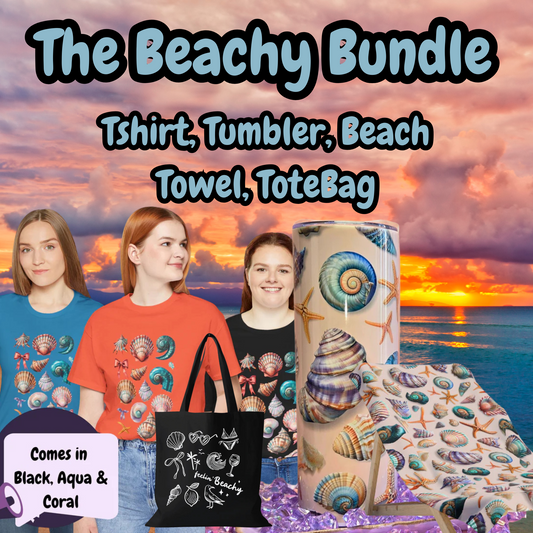 Discover Your Perfect Beach Day: Beachy T-Shirt, Tote, Tumbler & Towel Bundle - Coastal Style Essentials