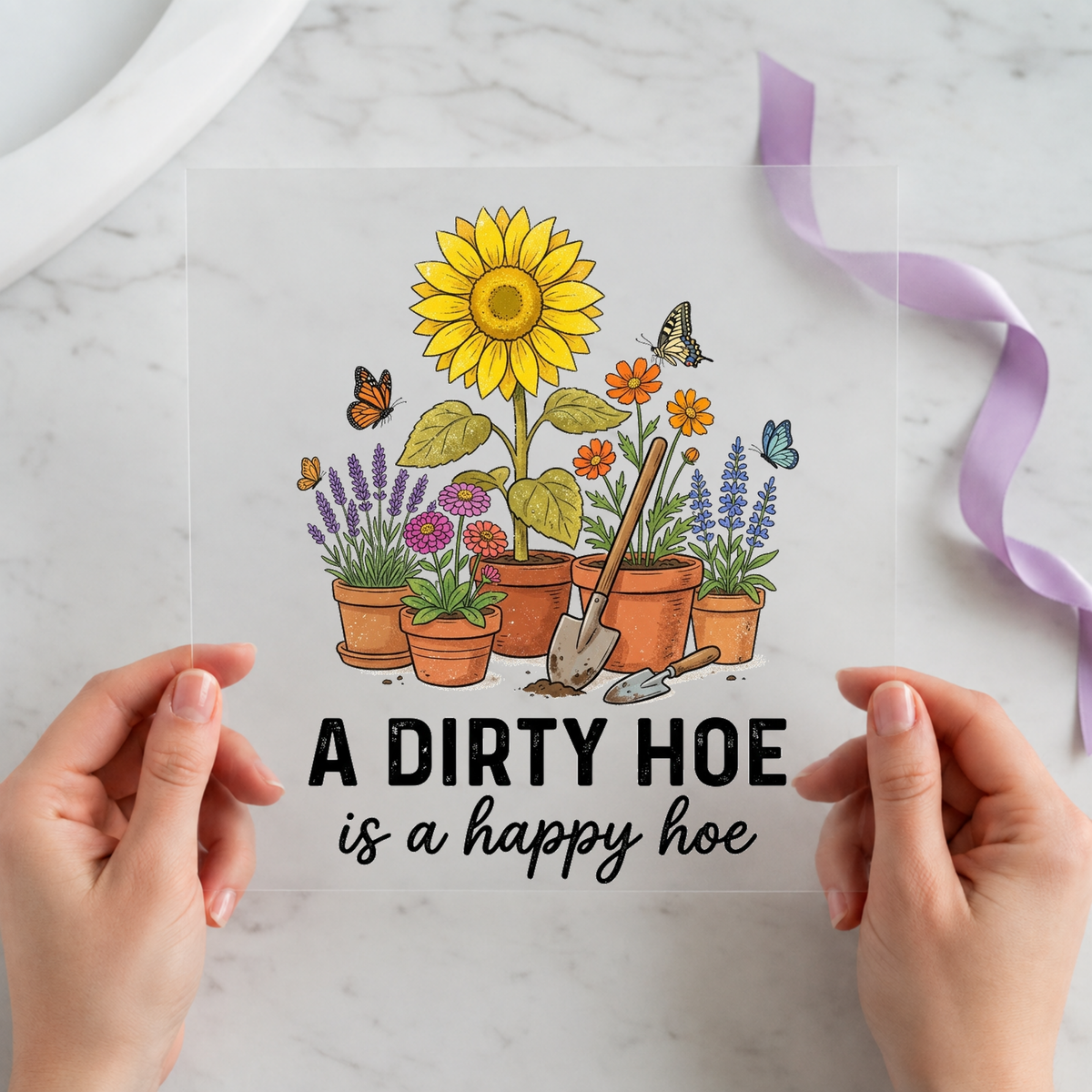 A Dirty Hoe Is a Happy Hoe individual product photo included in the Book Lover Curated Mix 10 five-pack DTF transfer bundle