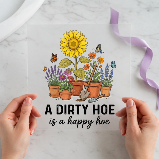 A Dirty Hoe Is a Happy Current individual product photo included in the Book Lover Curated Mix 10 five-pack DTF transfer bundle