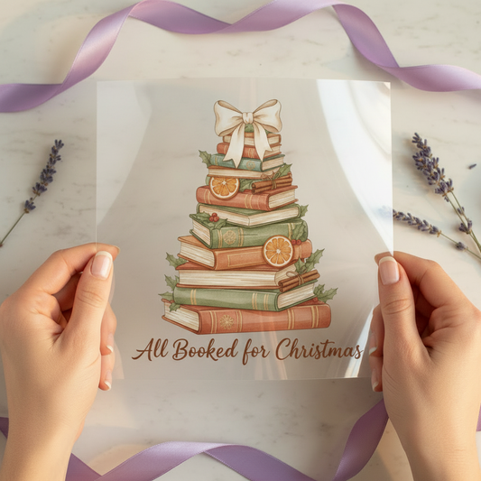 All Booked for Current individual product photo included in the Christmas Book Lover Curated Mix 2 five-pack DTF transfer bundle