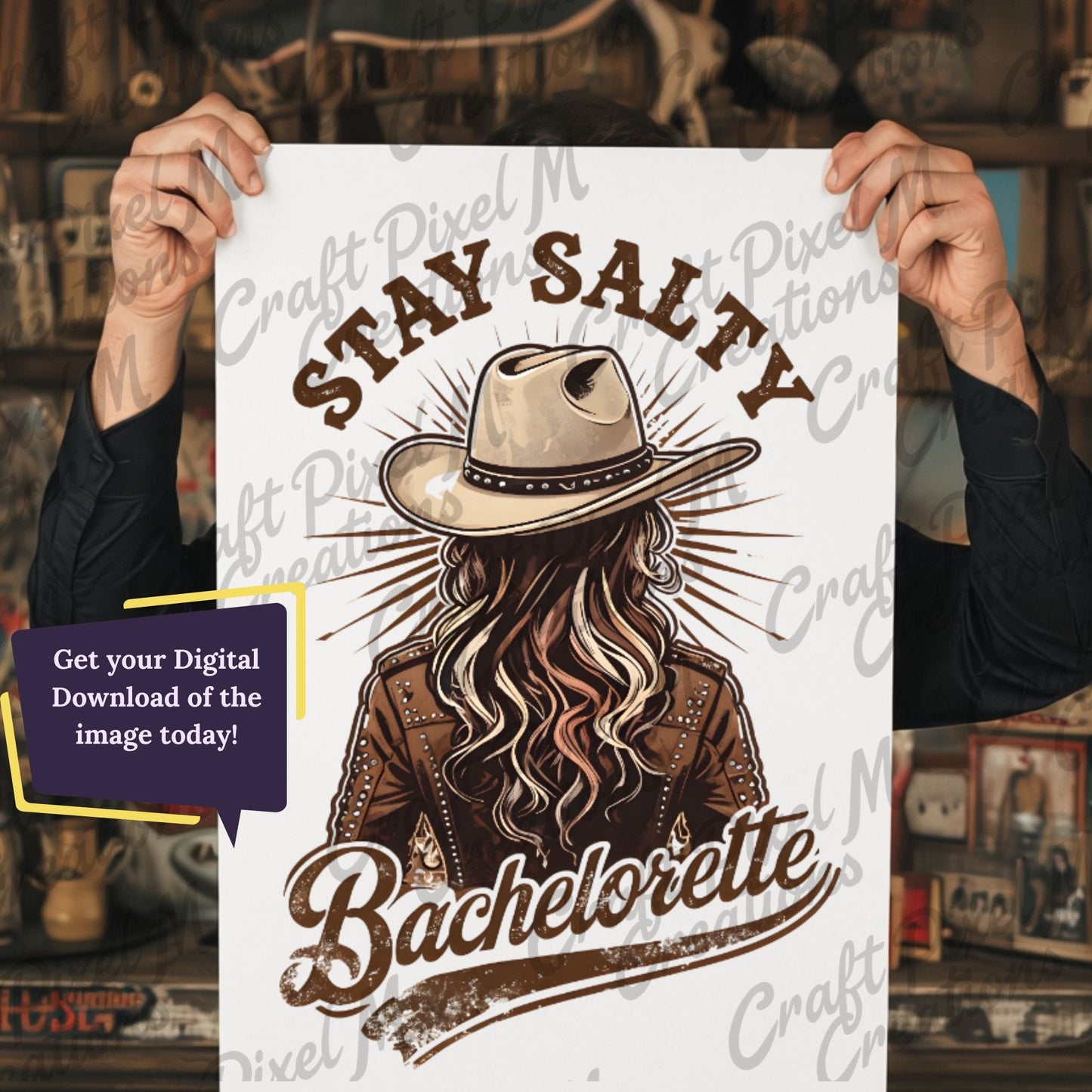 Bachelorette Wall Art Stay Salty Cowgirl, Clipart Bachelorette Decor, Western Cowgirl PNG, Bachelorette Print - Marie Gems