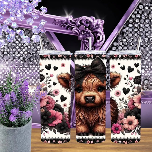 Highland Cow 20oz Tumbler Vintage Rose Stainless Steel Cup Handmade Coquette Aesthetic Shabby Chic Farmhouse Drinkware by Marie Gems