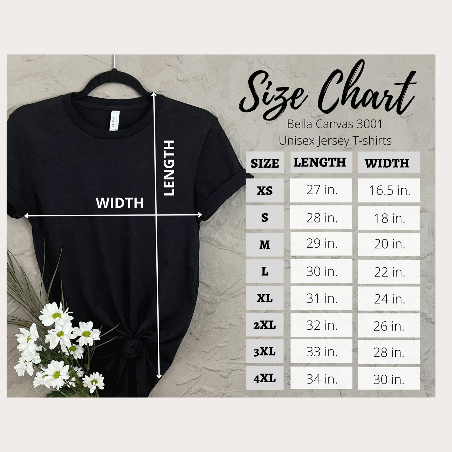 bella canvas 3002 size chart