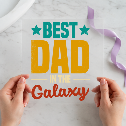 Best Dad in the Galaxy individual product photo included in the Dad Humor five-pack DTF transfer bundle
