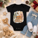 First Christmas Twin Baby Bodysuit for Boy Infant Bodysuit Outfit showing two adorable gingerbread babies representing a boy and girl celebrating their first Christmas together