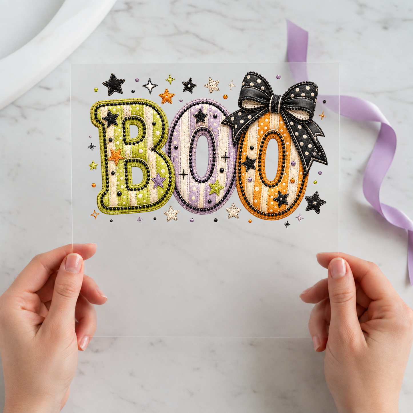 Boo Coquette Halloween individual product photo included in the Halloween Volume 11 five-pack DTF transfer bundle