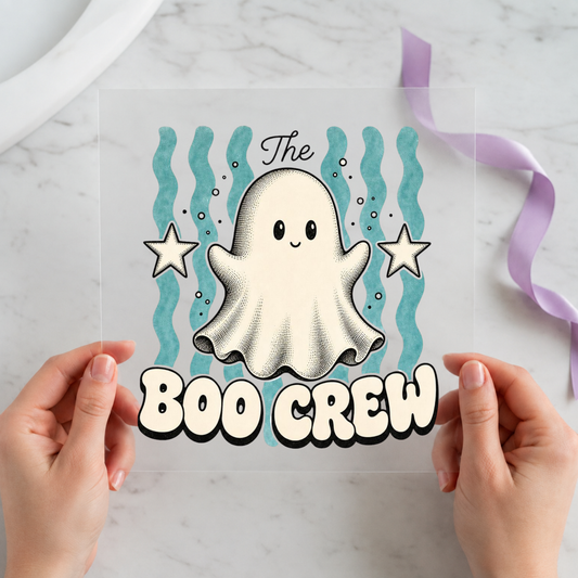 Boo Crew Friendly Ghost individual product photo included in the Retro Halloween five-pack DTF transfer bundle
