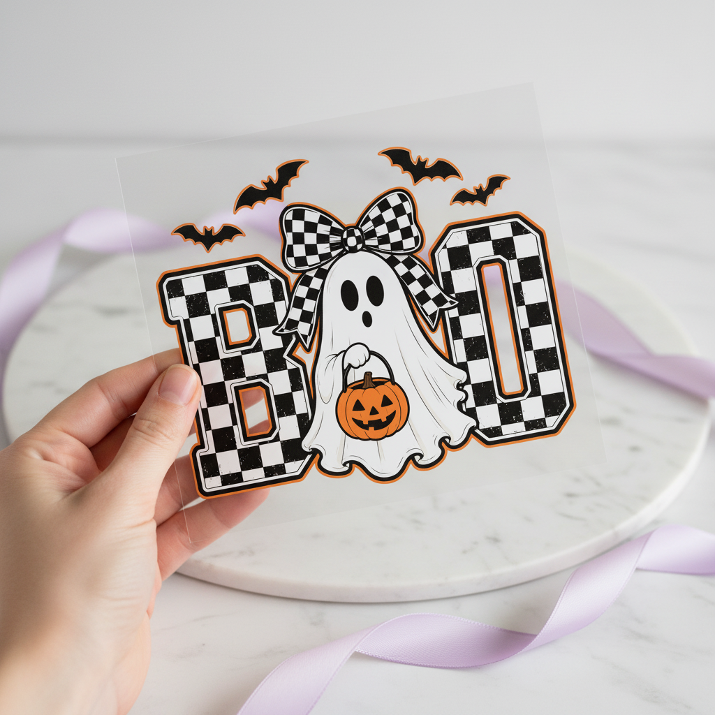 Boo Ghost Handmade individual product photo included in the Halloween Volume 11 five-pack DTF transfer bundle