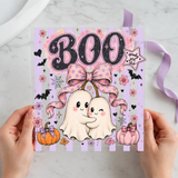 Boo Ghost Pink Coquette Bow individual product photo included in the Halloween Volume 11 five-pack DTF transfer bundle