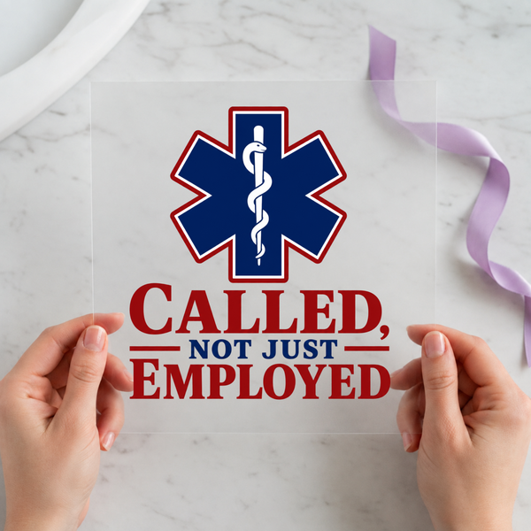 Called Not Just Employed DTF transfer mockup with EMS star of life design for a paramedic gift
