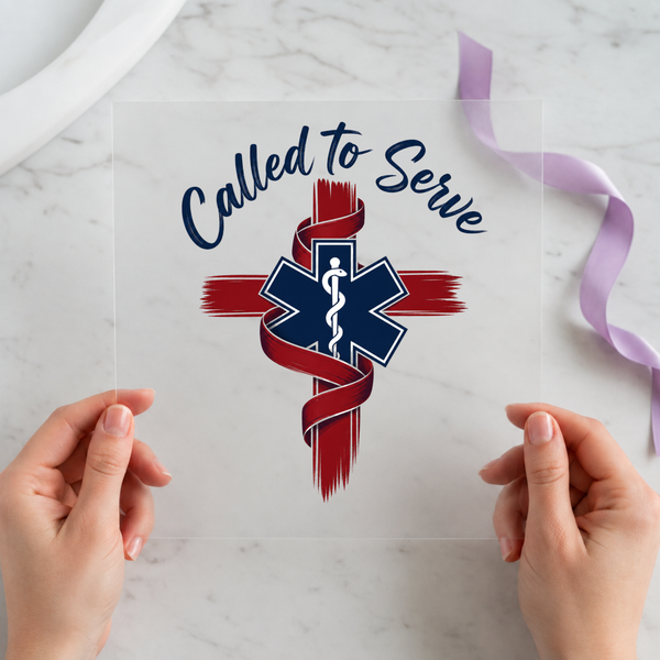 Called to Serve DTF transfer mockup with EMS star of life design for a paramedic gift