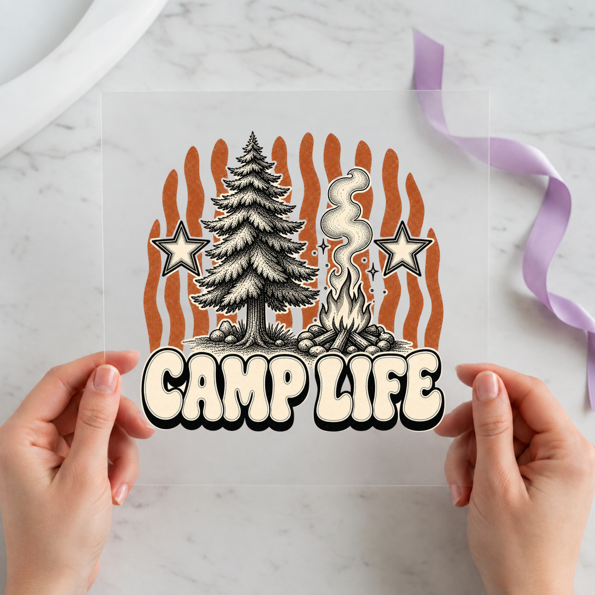 Camp Life Pine Tree Fire individual product photo included in the Camping Adventure five-pack DTF transfer bundle