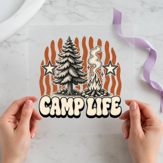Camp Life Pine Tree Fire individual product photo included in the Camping Adventure five-pack DTF transfer bundle
