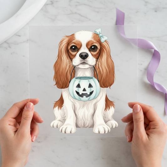 Cavalier King Charles Halloween individual product photo included in the Halloween Pet Volume 1 five-pack DTF transfer bundle
