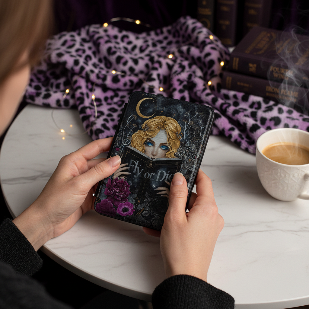 Gothic Made-to-Order 7-Inch Kindle Paperwhite Case showing gothic kindle case artwork with personalized kindle case, dark academia accessory, kindle paperwhite case