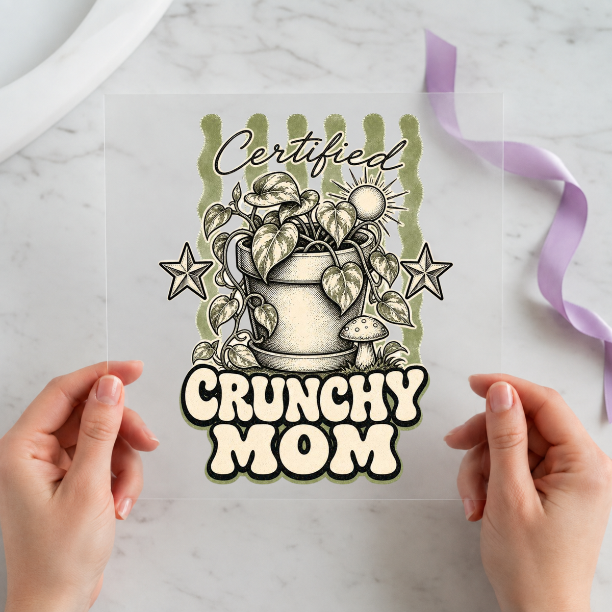 Certified Crunchy Mom individual product photo included in the Retro Mom Life five-pack DTF transfer bundle