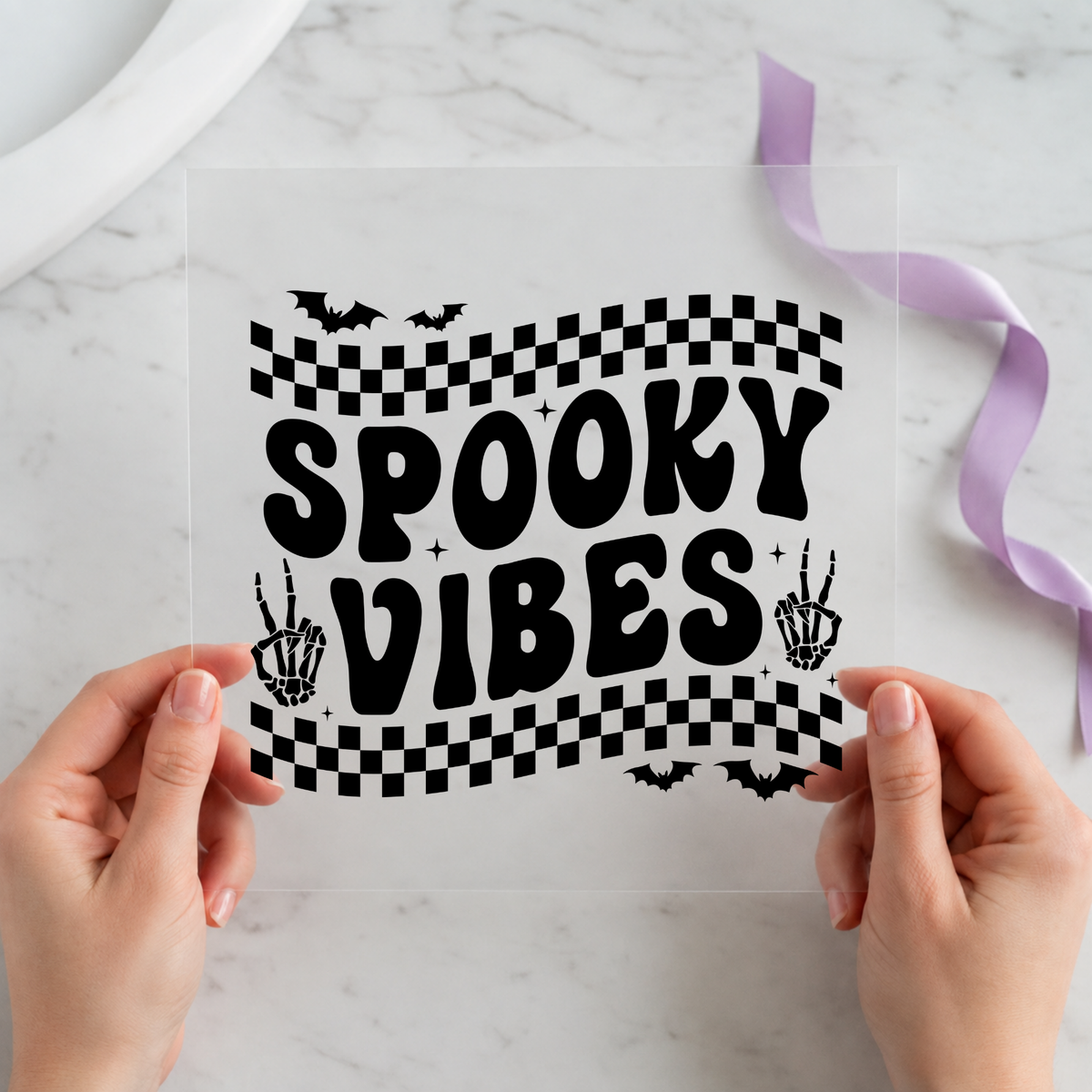 Checkerboard Spooky Vibes individual product photo included in the Halloween Volume 1 five-pack DTF transfer bundle