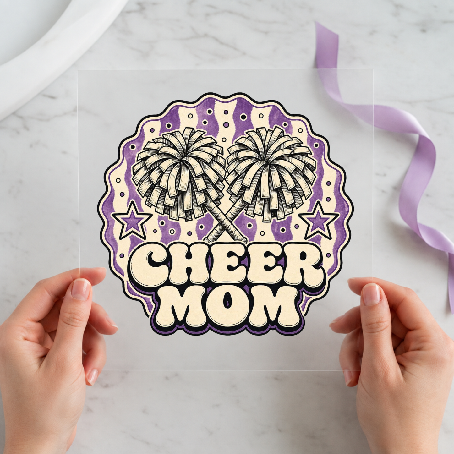 Cheer Mom Pom Poms individual product photo included in the Game Day Sports Mom five-pack DTF transfer bundle