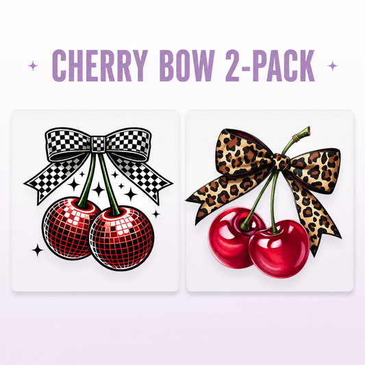 Cherry Bow two-pack 12x12 ready-to-press DTF transfer bundle collage