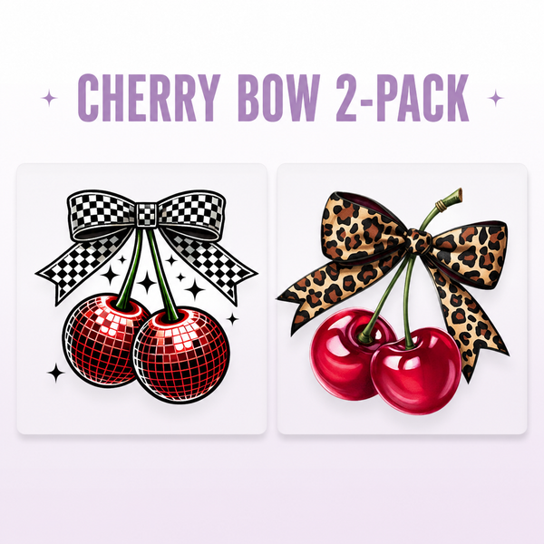 Cherry Bow two-pack 12x12 ready-to-press DTF transfer bundle collage