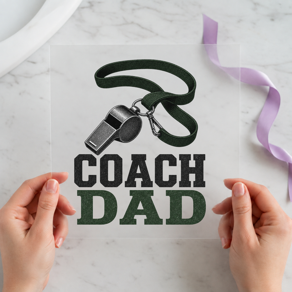 Coach Dad DTF transfer mockup design for a sports dad gift