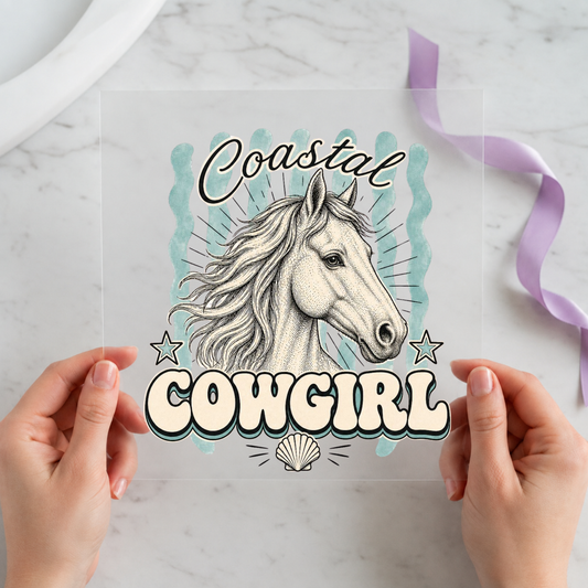 Coastal Cowgirl Horse individual product photo included in the Vintage Western Cowgirl five-pack DTF transfer bundle