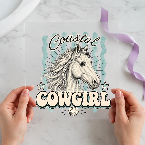 Coastal Cowgirl Horse individual product photo included in the Vintage Western Cowgirl five-pack DTF transfer bundle