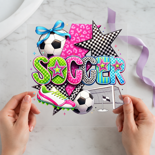 Colorful Soccer Collage individual product photo included in the Dad Humor Curated Mix 5 five-pack DTF transfer bundle
