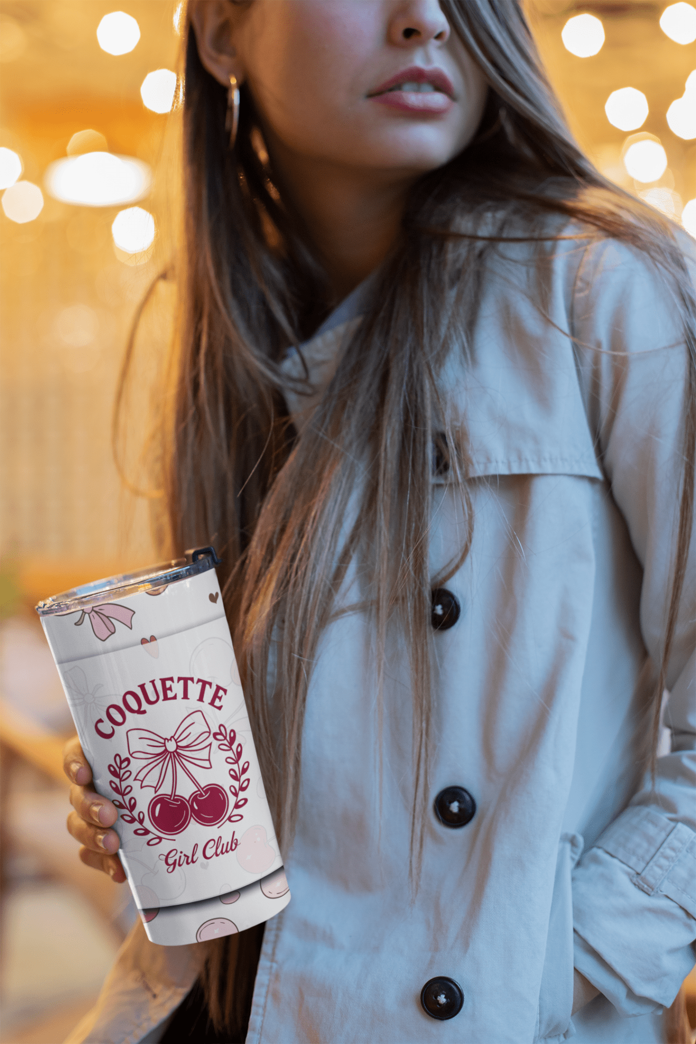 Coquette Girl Club 20oz Tumbler - Cherry & Bow Design - Insulated Stainless Steel - Marie Gems