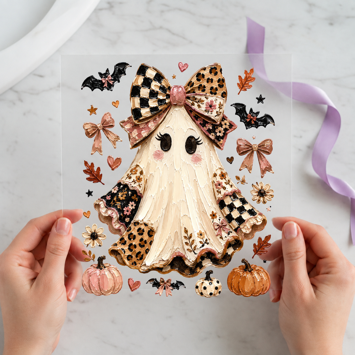 Coquette Leopard Ghost individual product photo included in the Halloween Volume 11 five-pack DTF transfer bundle