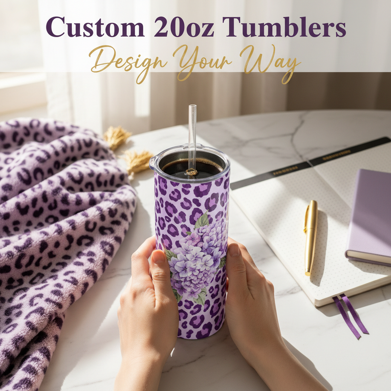 Custom 20oz Tumbler Personalized Stainless Steel Skinny Tumbler With Straw Custom Name Logo Photo Design Gift For Her Small Business Drinkware with floral and leopard prints