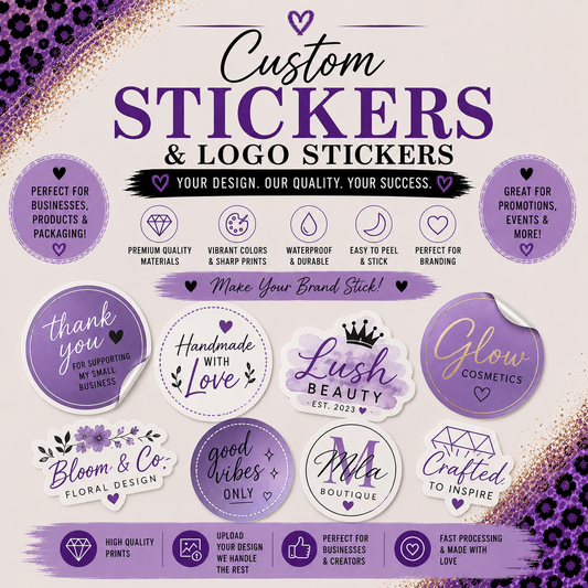 Custom logo stickers for small business branding, packaging, product labels, and promotional materials