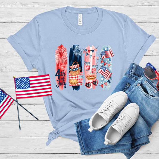 4th of July Celebration Tee - Patriotic Picnic & Fireworks Design for Independence Day