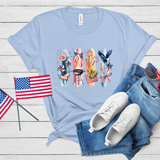 Happy 4th of July Celebration Tee - Patriotic Fireworks & Star Spangled Design