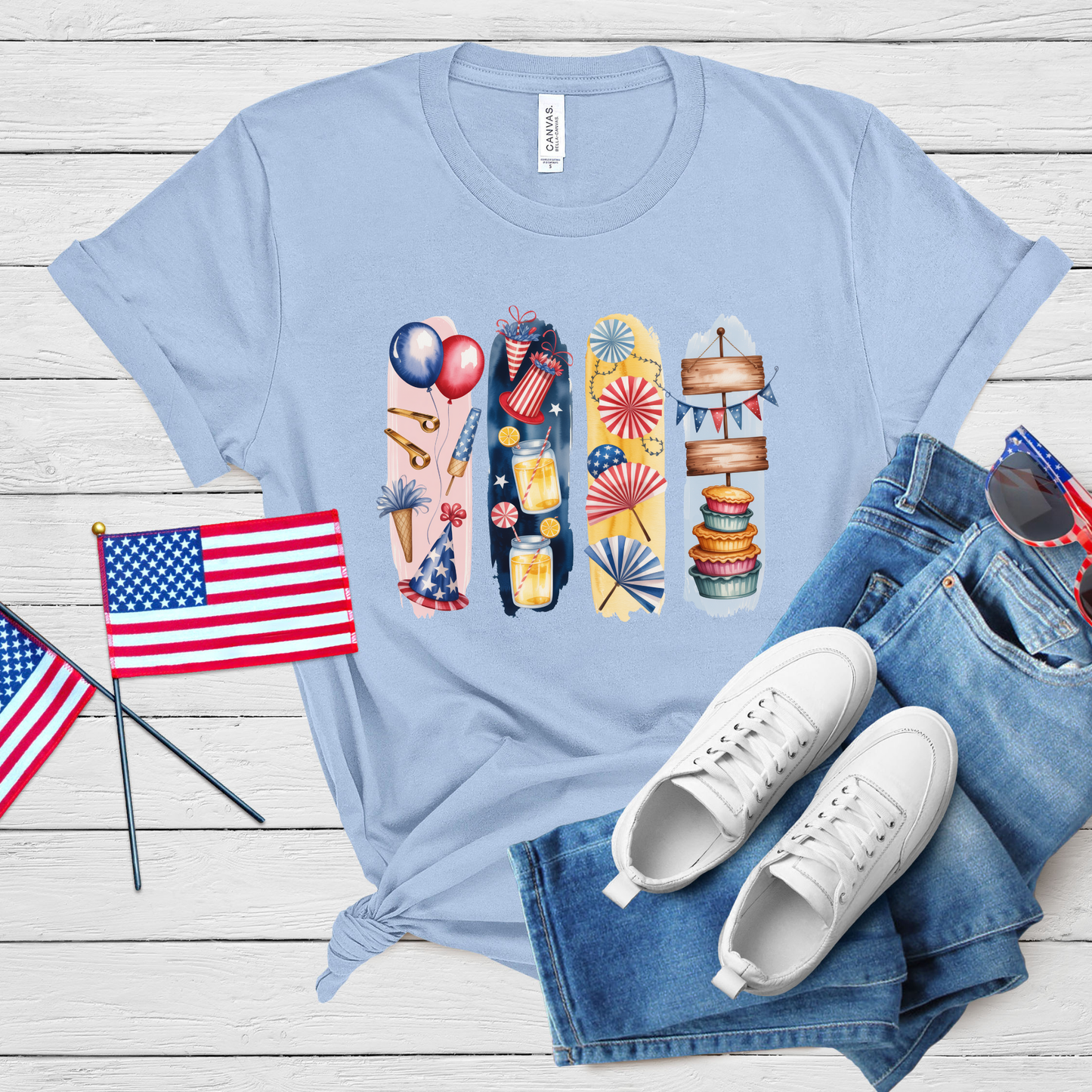 Festive Fireworks & Fun T-Shirt: Celebrate 4th of July with Balloons, Sparklers, and Treats!