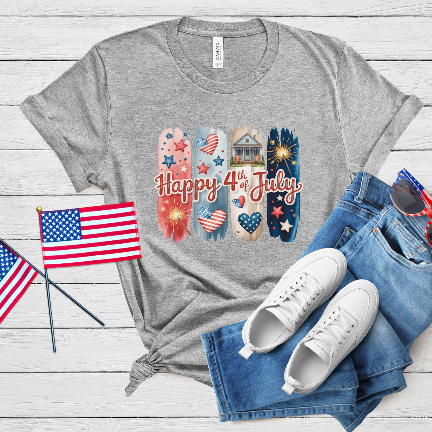 Happy 4th of July T-Shirt: Festive Fireworks & Patriotic Home Design