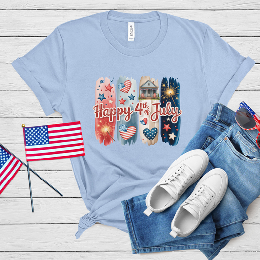 Happy 4th of July T-Shirt: Festive Fireworks & Patriotic Home Design