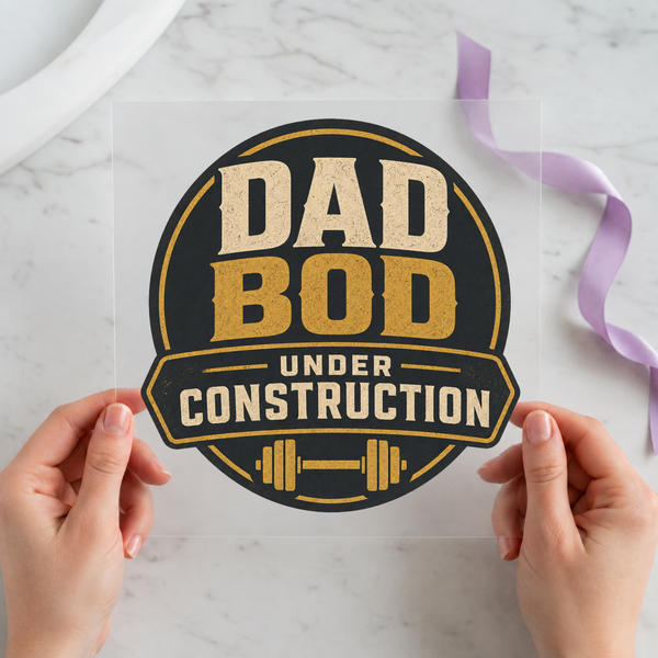 Dad Bod Under Construction DTF transfer mockup for a funny Father's Day gift